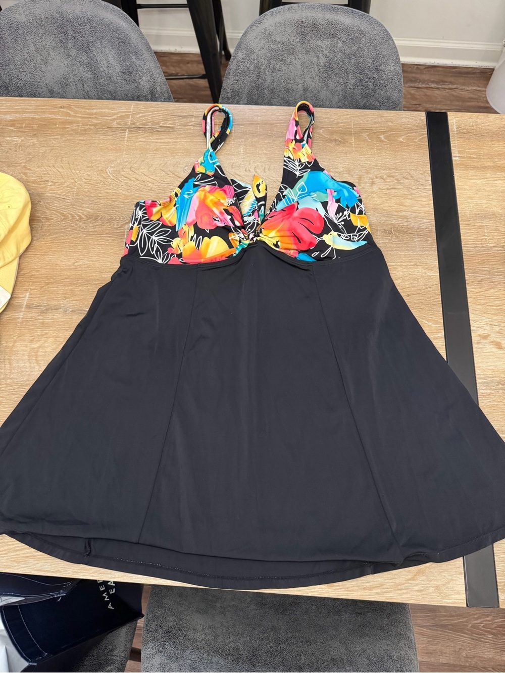 Black Floral-Top One-Piece Swimdress